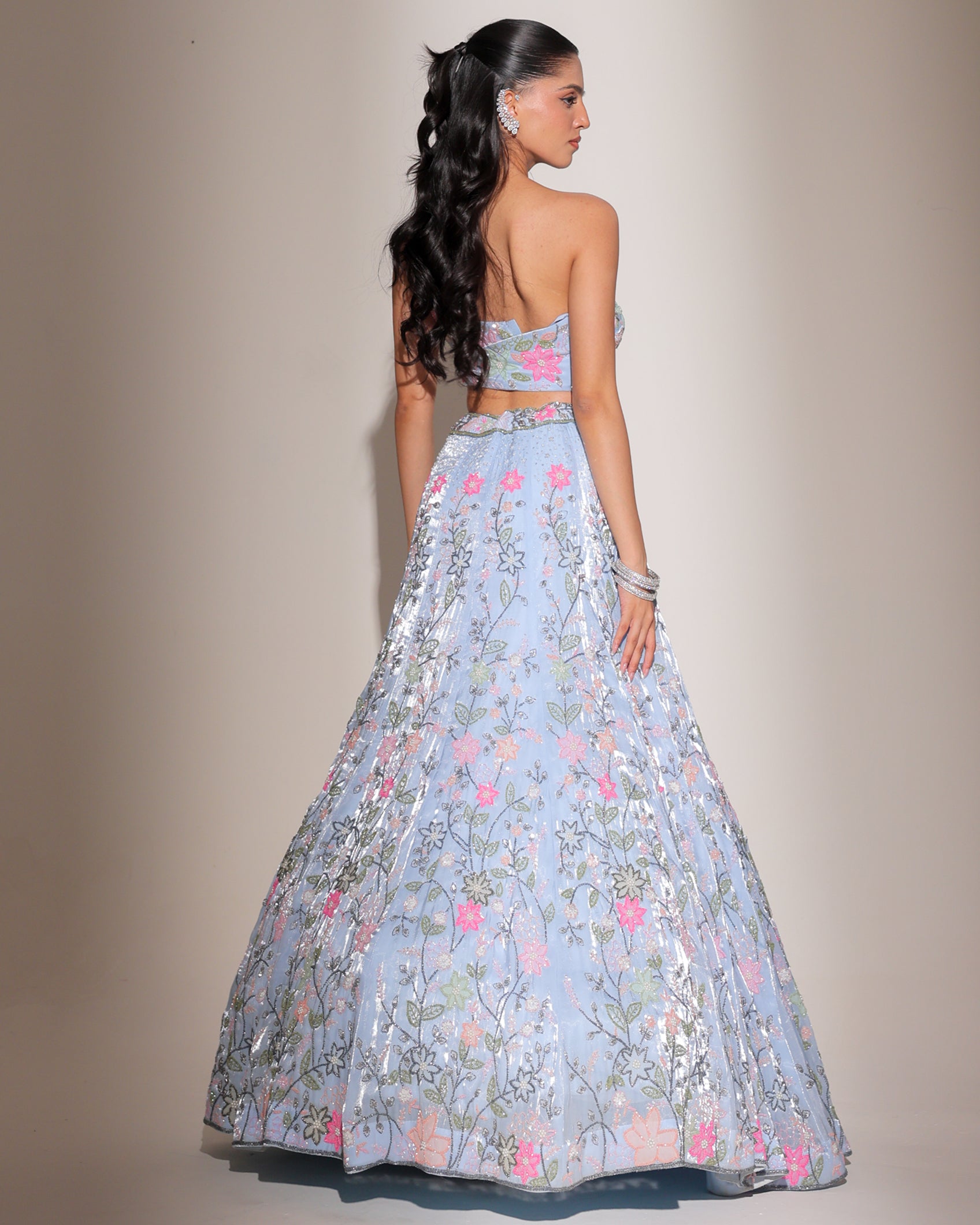 Floral Secrets Cerulean Cutdana Lehenga