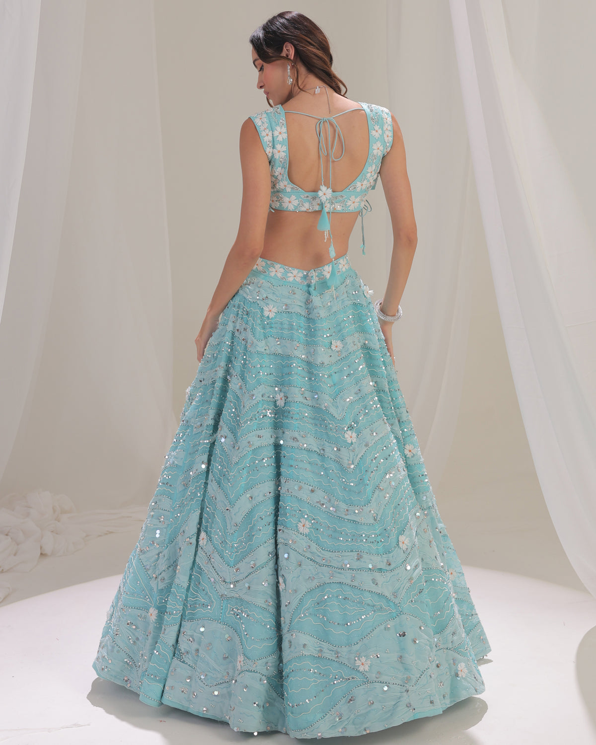 Sea of Promises Pearls Azure Lehenga