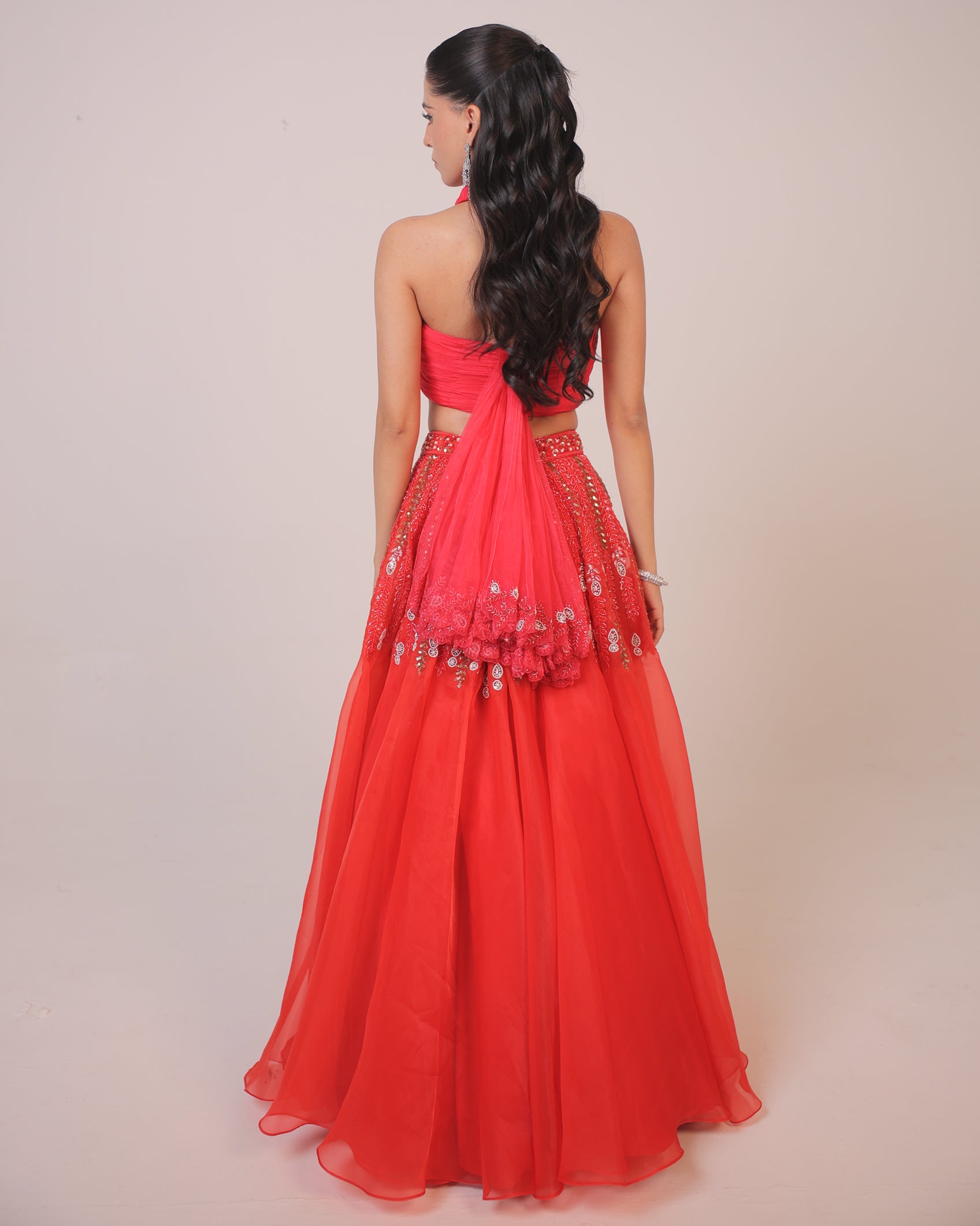 Knot Sorry Scarlet Colorblock Lehenga