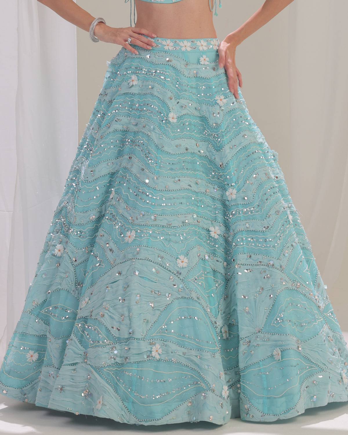 Sea of Promises Pearls Azure Lehenga