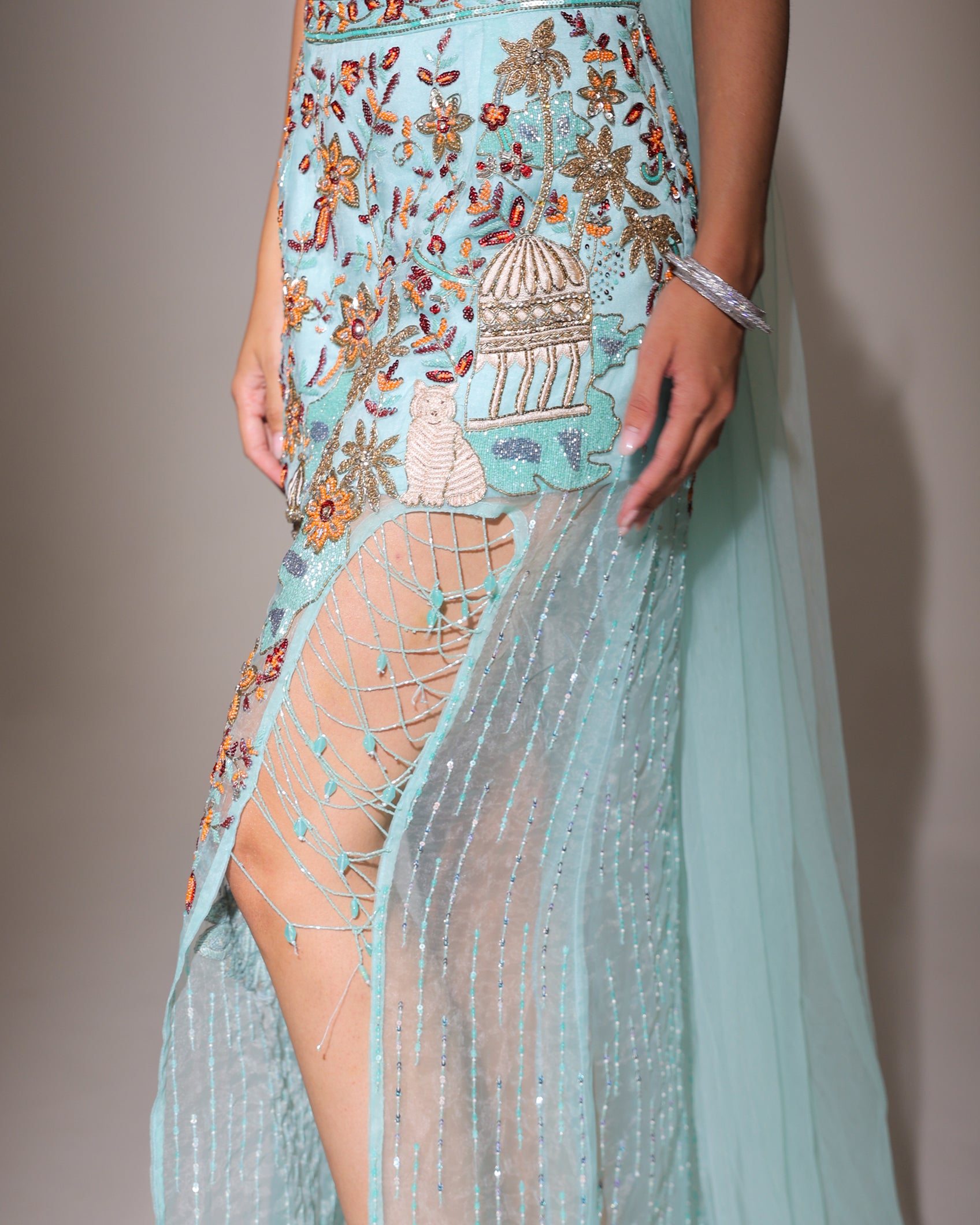 Wildflower Aqua Slit Skirt Set