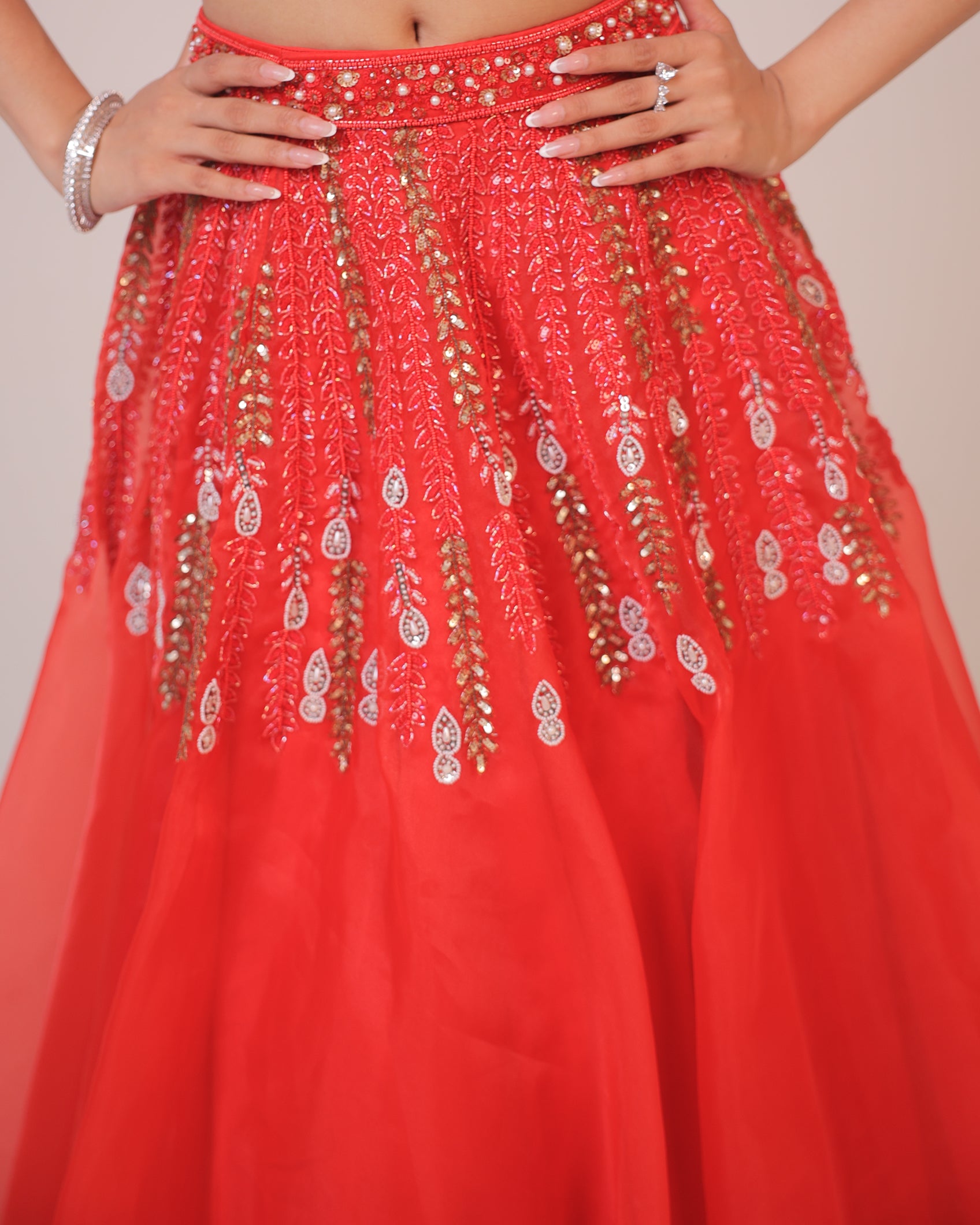 Knot Sorry Scarlet Colorblock Lehenga