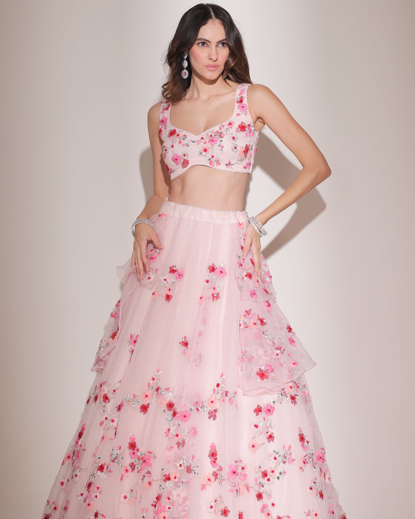 Cherry Twirl Blush Sequin Lehenga