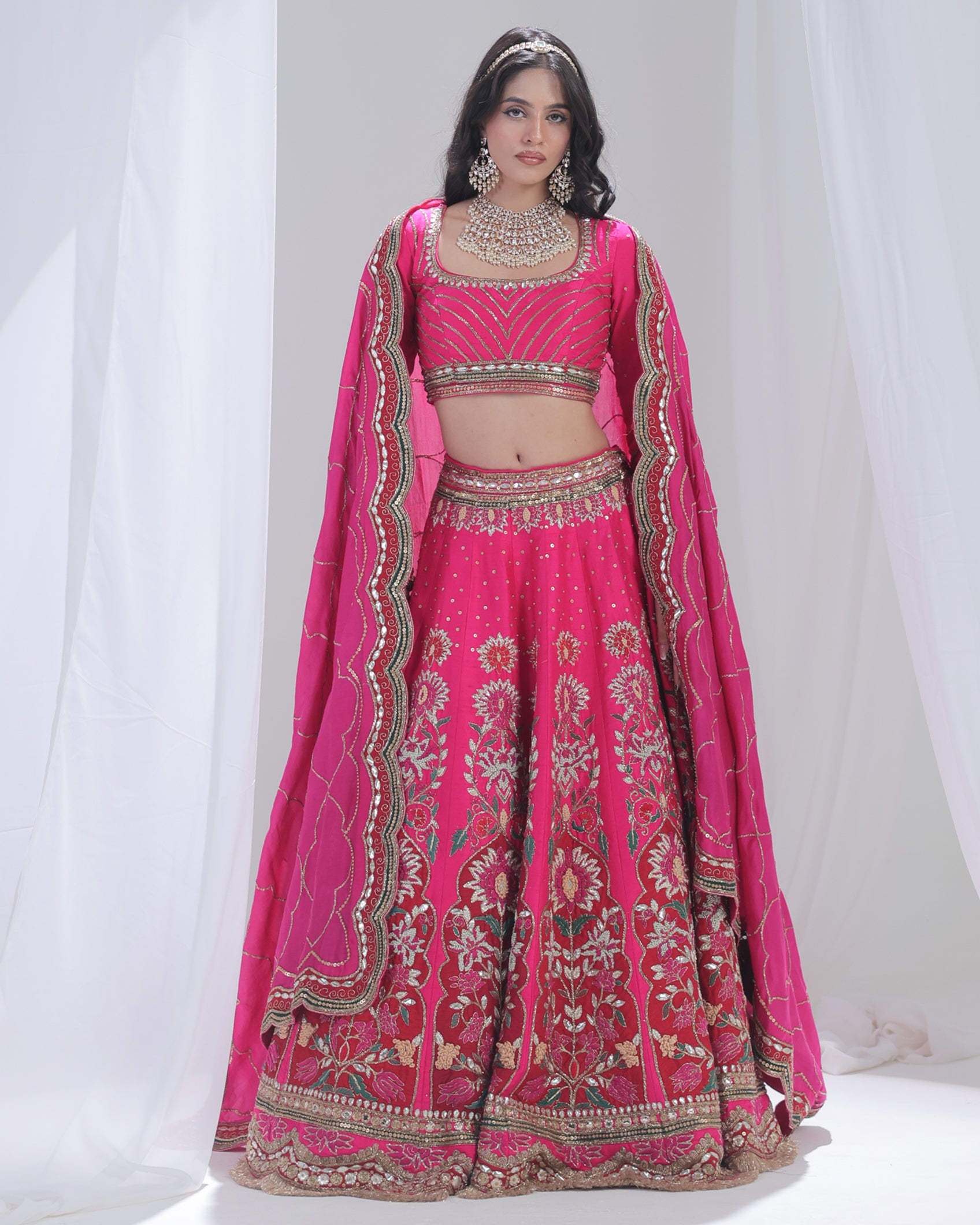 Courtyard Tales Fuchsia Gota Patti Lehenga