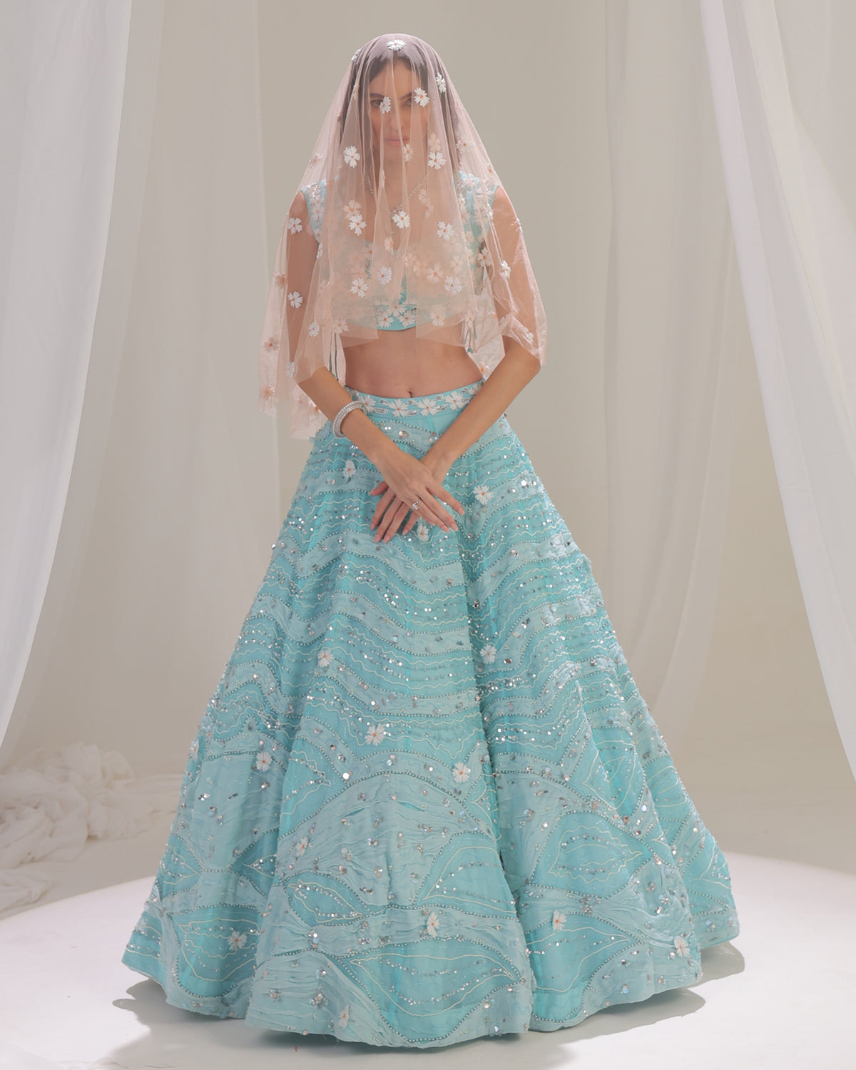 Sea of Promises Pearls Azure Lehenga