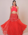 Knot Sorry Scarlet Colorblock Lehenga