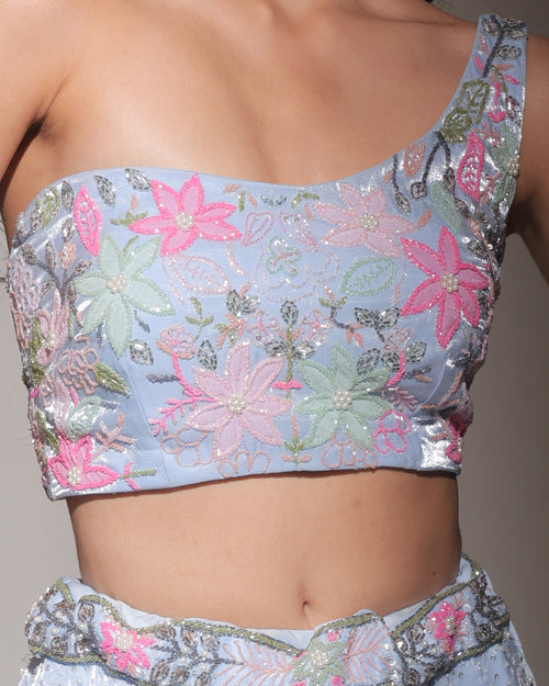 Floral Secrets Cerulean Cutdana Lehenga