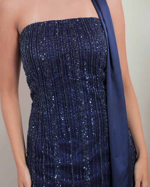 Bling It On Midnight Blue Sheer Skirt Set